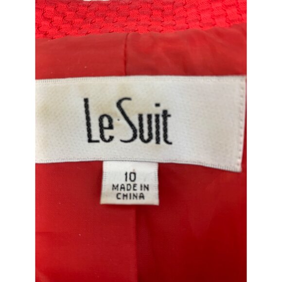 Le Suit Women's Red Textured Jacket & Skirt Set Size 10 Kasper Lined 7343 GUC - Picture 4 of 12